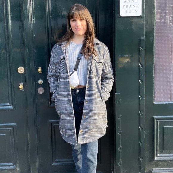 VICI Gray Plaid pocketed coat. Size S. Oversized fit - Picture 1 of 12